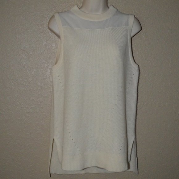 $398 Sz M White + Warren Ivory Cashmere Sleeveless Sweater - Picture 1 of 6